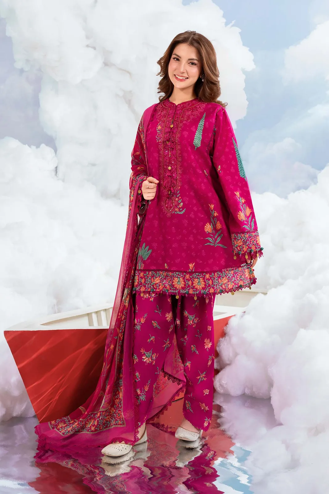 3 Pc Unstitched Embroidered Lawn Suit