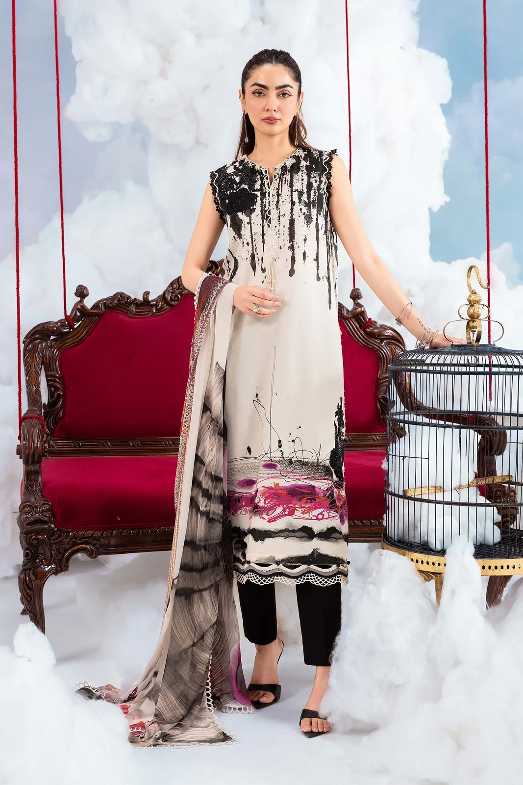 3 Pc Unstitched Embroidered Lawn Suit