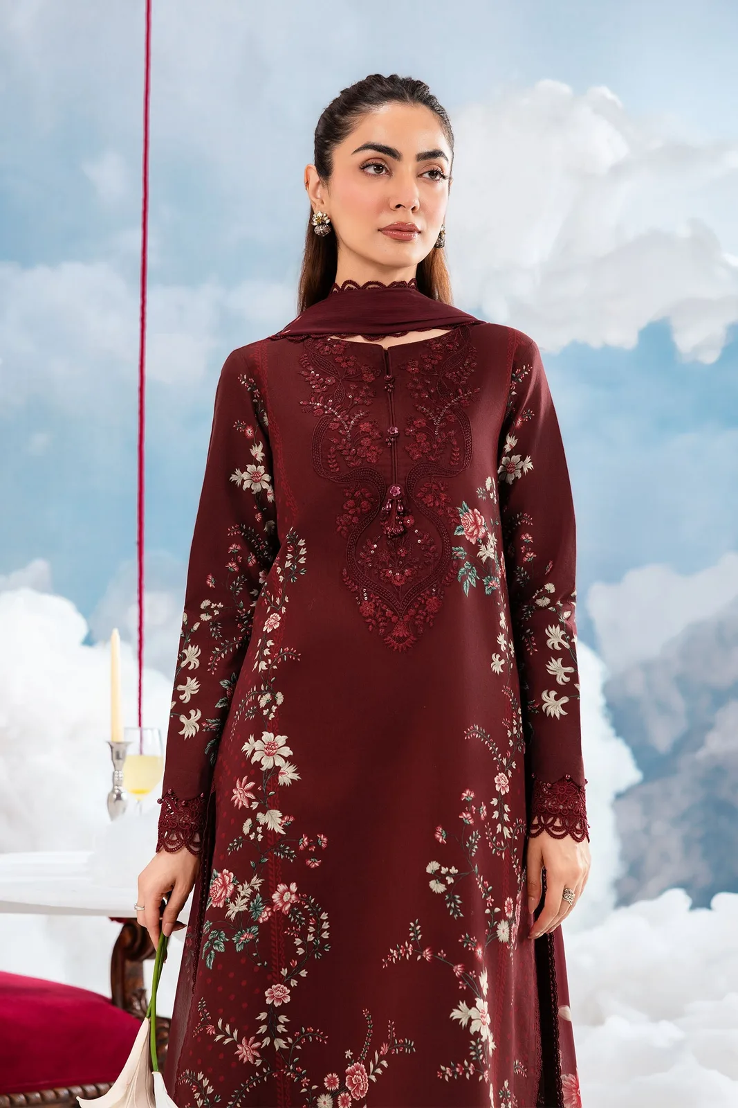 3 Pc Unstitched Embroidered Lawn Suit