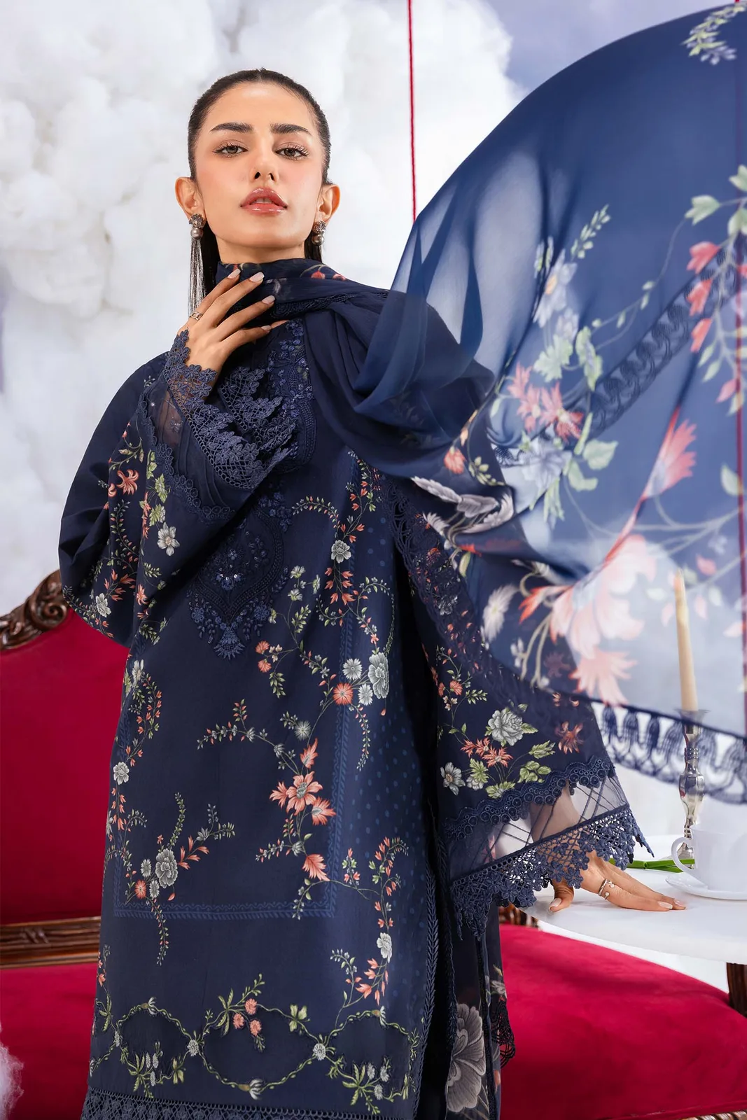 3 Pc Unstitched Embroidered Lawn Suit