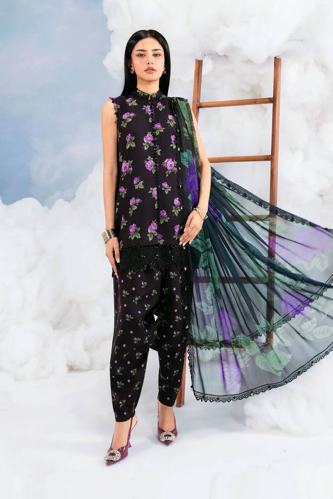 3 Pc Unstitched Embroidered Lawn Suit