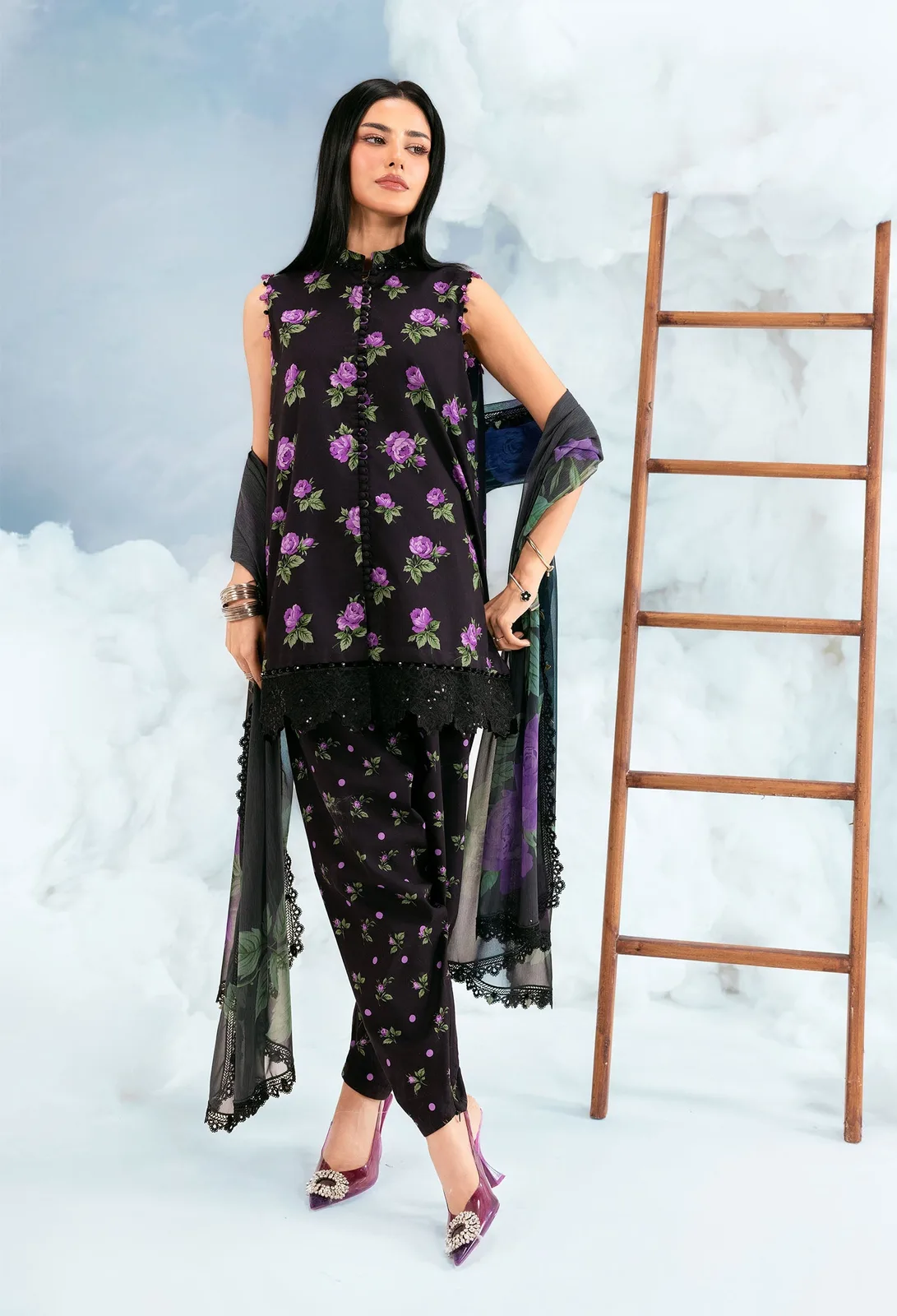 3 Pc Unstitched Embroidered Lawn Suit