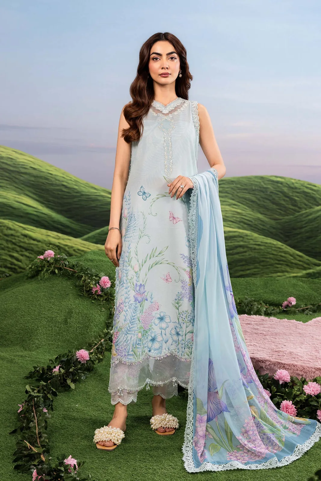 3 Pc Unstitched Embroidered Lawn Suit