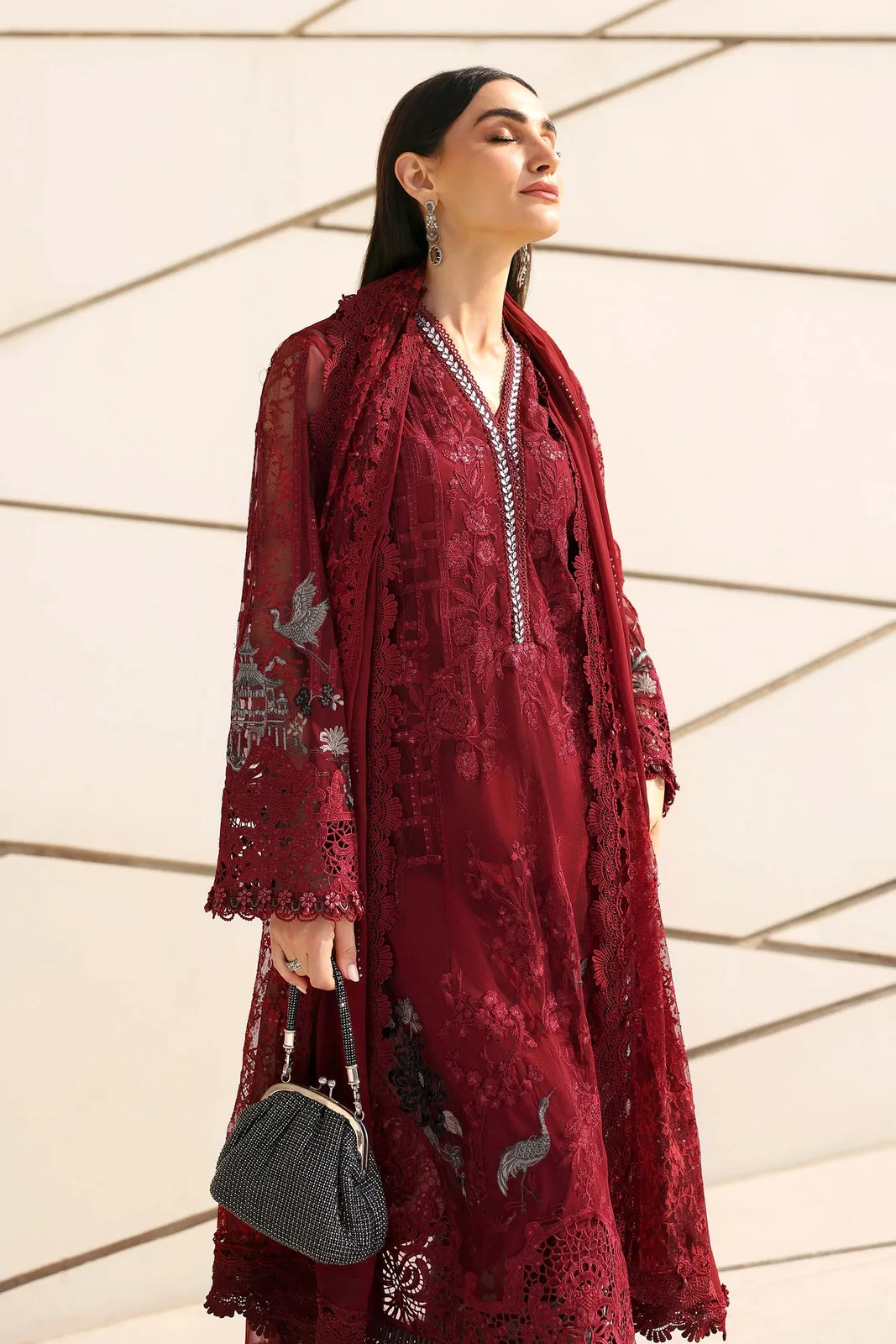 3 Piece Unstitched Embroidered Net Suit