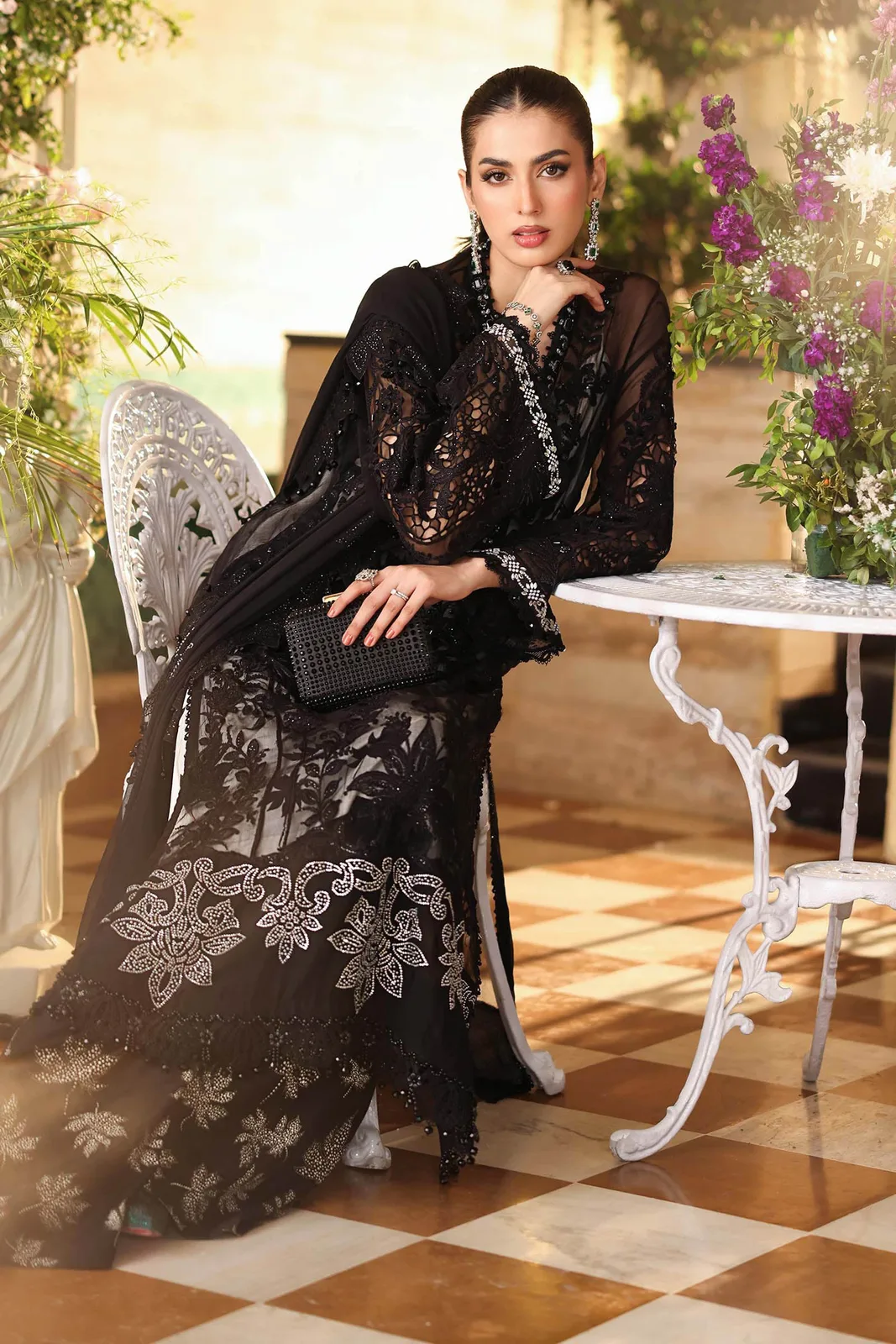 3 Piece Unstitched Embroidered Chiffon Suit