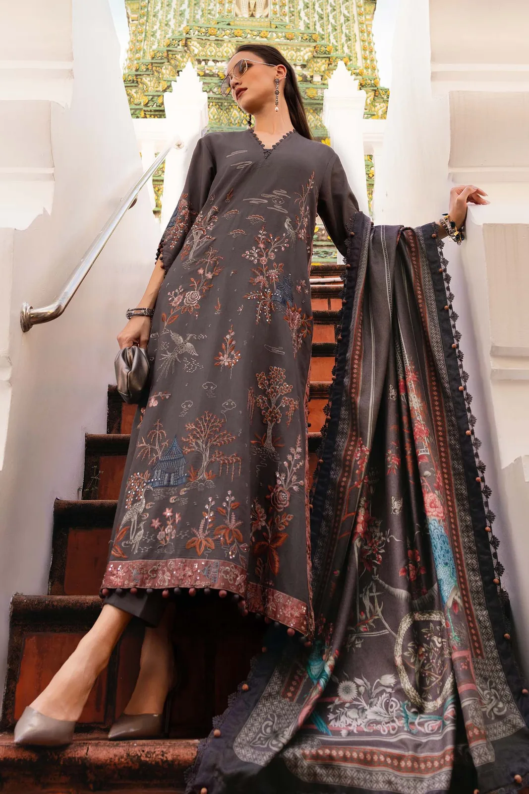 3 Piece Unstitched Embroidered Twill Linen Suit