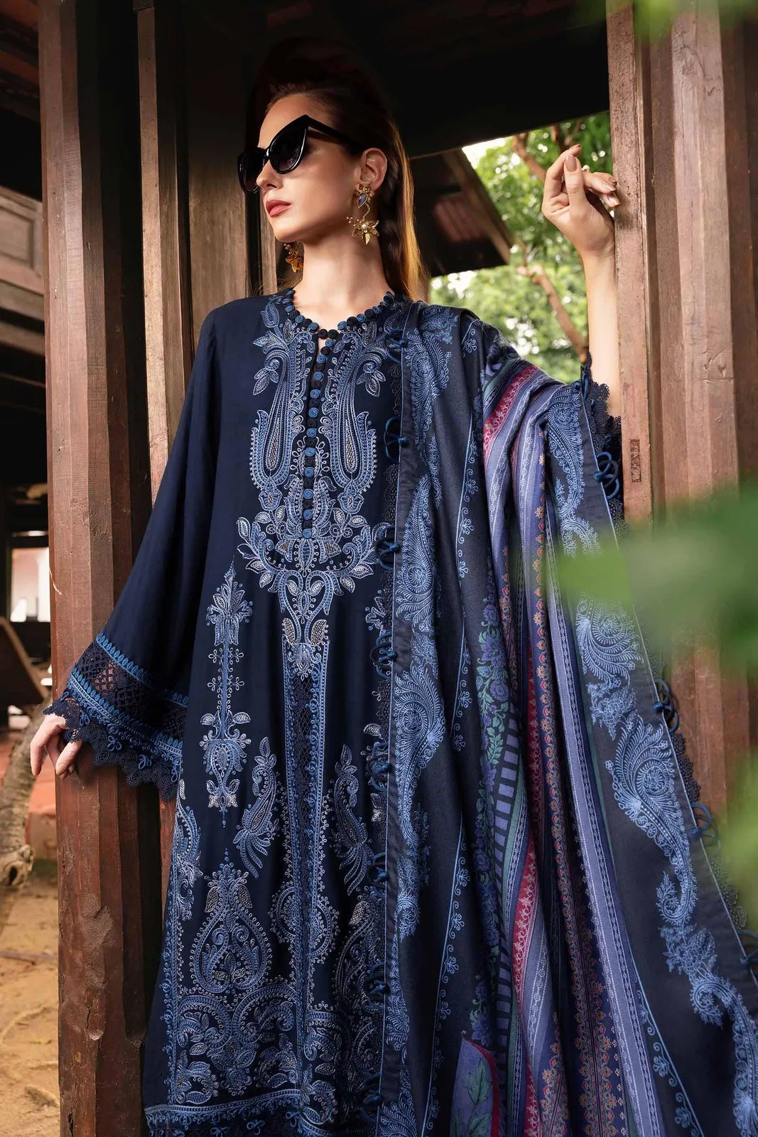 3 Piece Unstitched Embroidered Twill Linen Suit