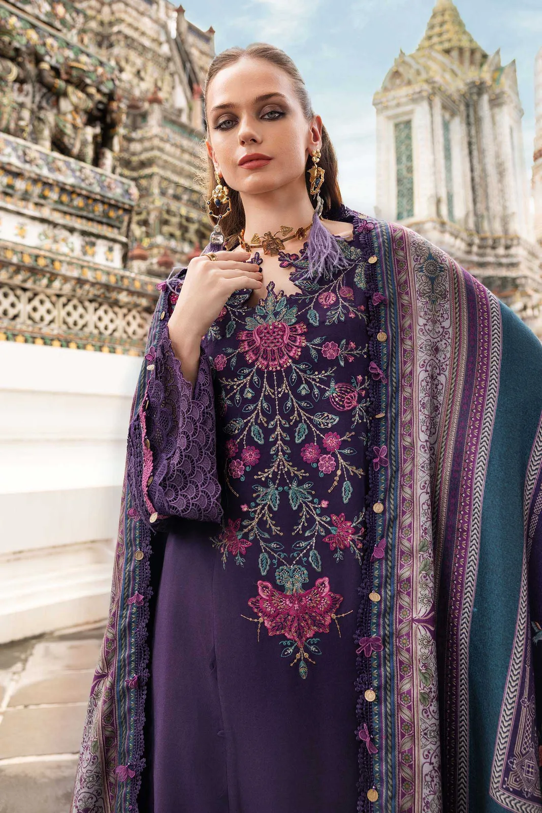 3 Piece Unstitched Embroidered Twill Linen Suit