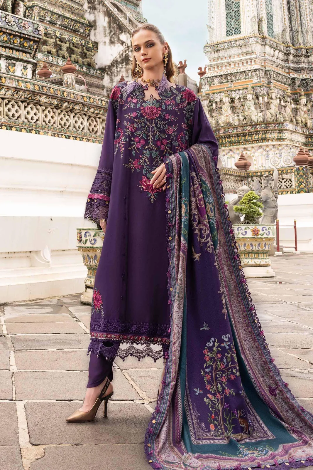 3 Piece Unstitched Embroidered Twill Linen Suit