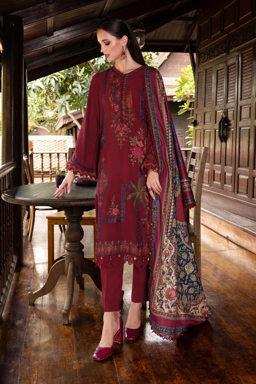 3 Piece Unstitched Embroidered Twill Linen Suit