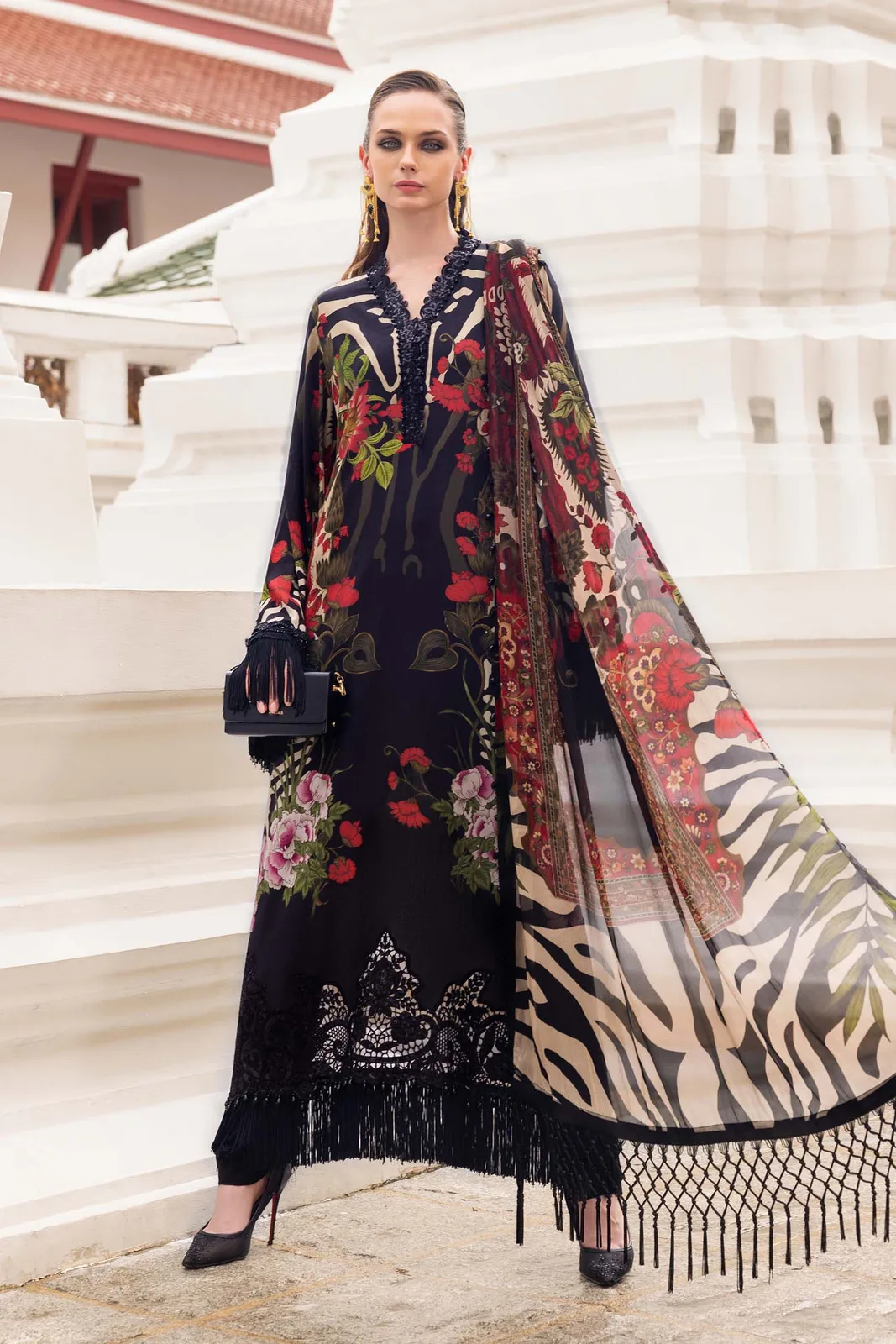 3 Piece Unstitched Embroidered Linen Suit
