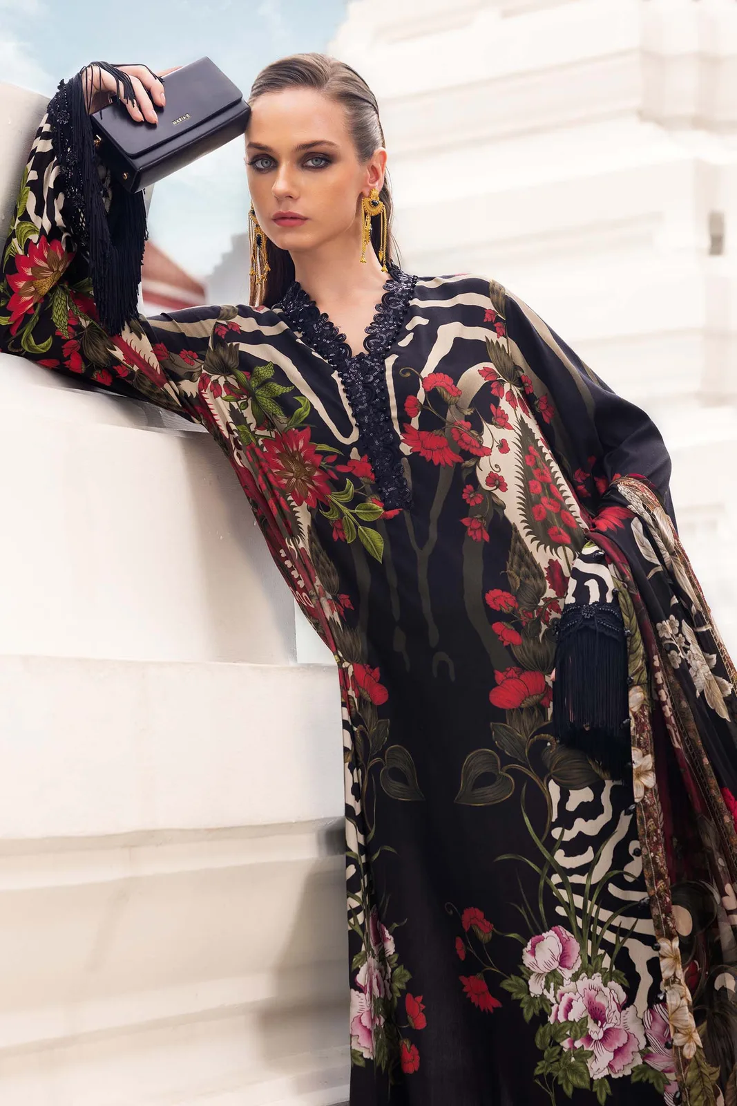3 Piece Unstitched Embroidered Linen Suit